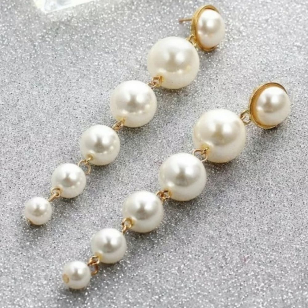 New Big Pearl Long Tassel Earrings